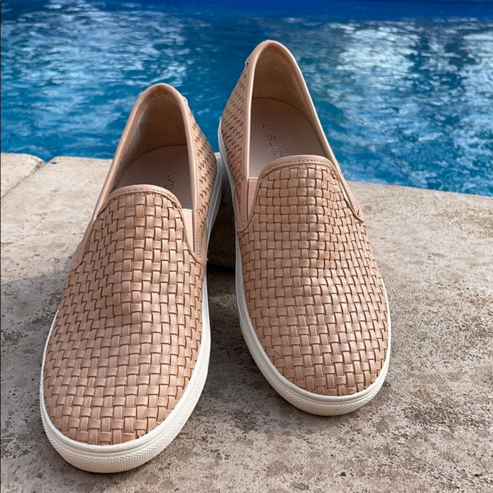 {J/Slides} Pink Woven Calina Sneakers